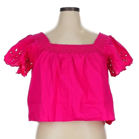 New Hyacinth House Tuckernuck Pink Eyelet Puff Sleeve Blouse Top XL Cottagecore - Picture 4 of 6